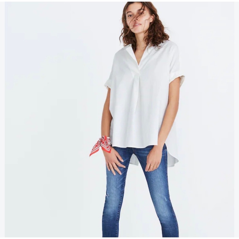 Madewell Courier Button-Back Shirt White Short Sleeve V-Neck Top XXS